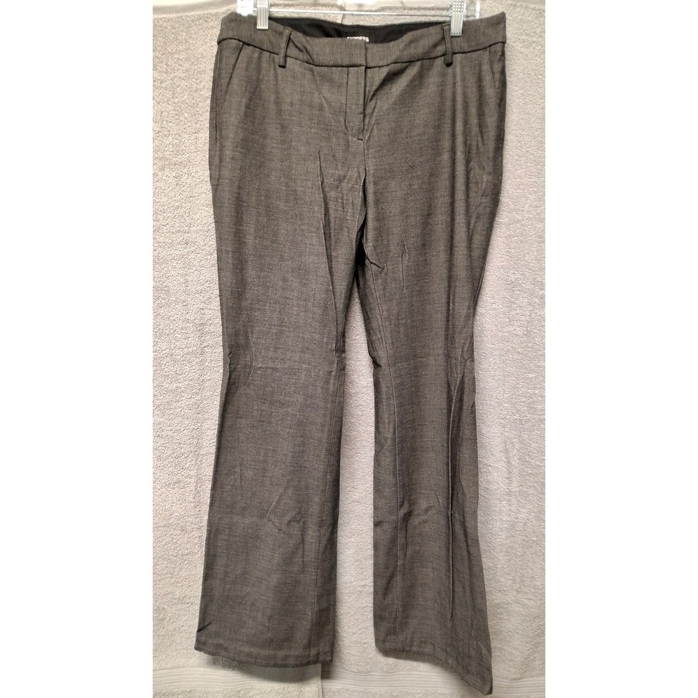 Express Columnist Slim Flare Pants Gray HerringboneLow Rise Stretch Size 12L(B6)